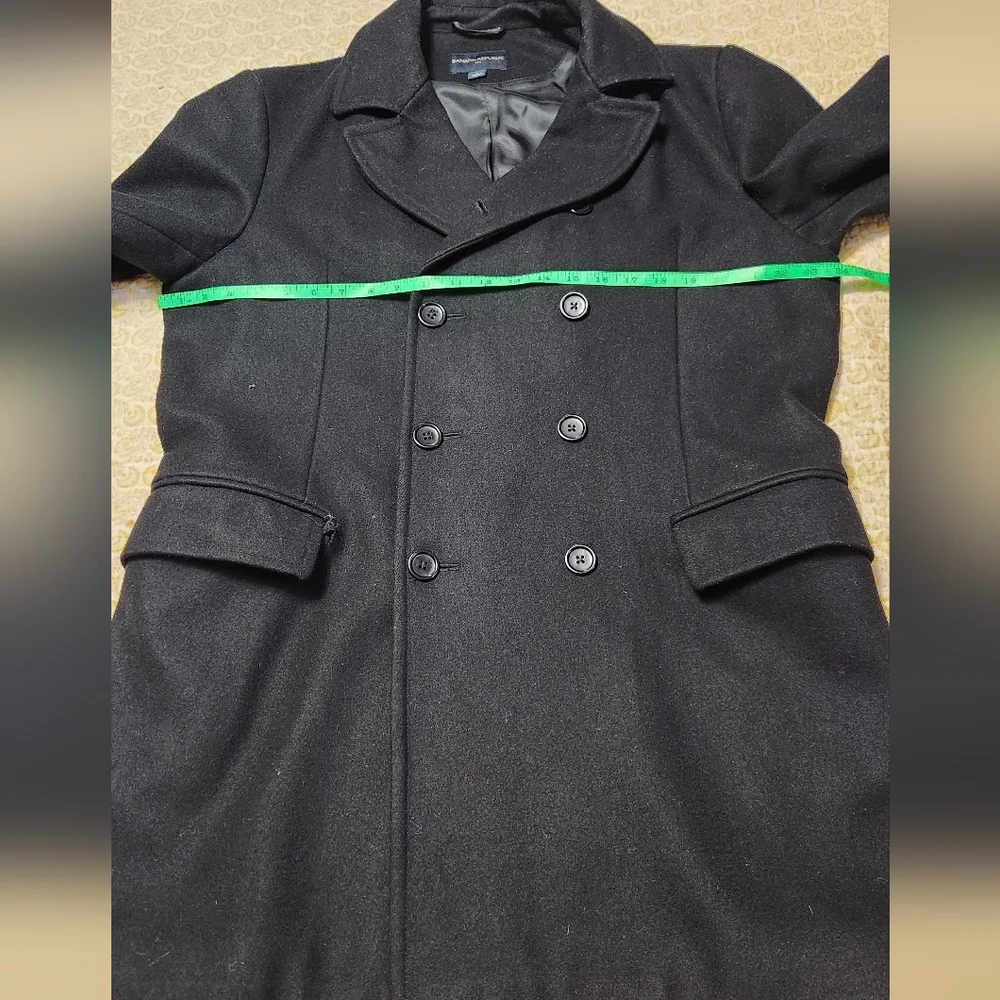 Banana Republic Wool Peacoat Jacket Mens Large Black Plaid Double Breasted - Picture 12 of 15
